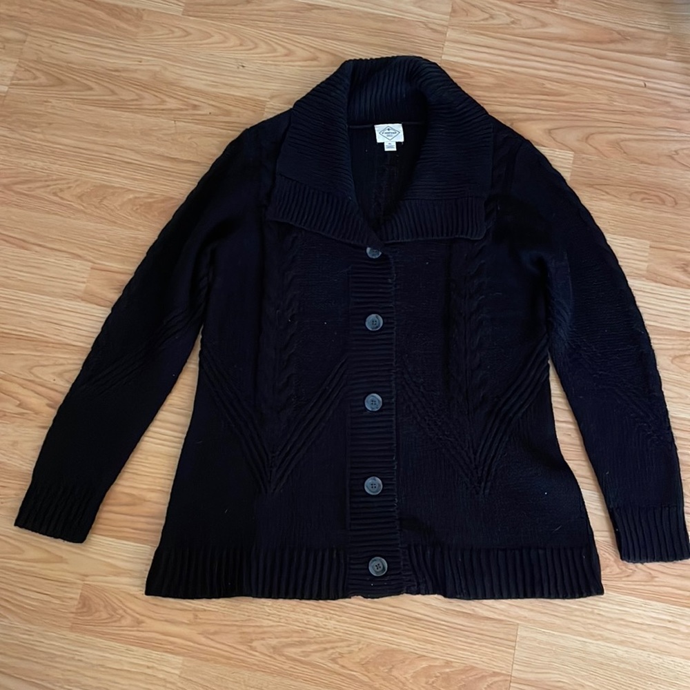 Black knit button up sweater, St. John’s Bay, excellent condition XL